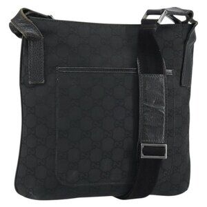 Authentic GUCCI GG Canvas Shoulder Bag Black Silver 293572